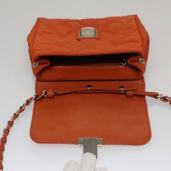 PRADA Chain Quilted Shoulder Bag Nylon Orange Silver Auth 104331 - Picture 15 of 16